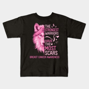 Wolf The Strongest Warrior Have The Most Scars Breast Cancer Kids T-Shirt